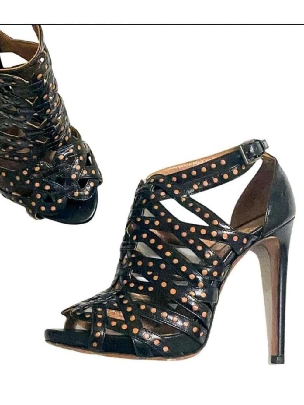 Autentic Alaia Black Leather Cage Ankle Heels  NO BOX Size 37.5 6.5 Perfect Cond